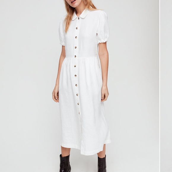 Aritzia Dresses & Skirts - Aritzia Wilfred Navy Blue Linen Dress Size Small